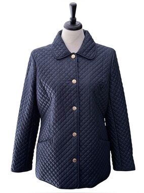 346 Brooks Brothers Navy Blue Diamond Quilted Gold Tone Logo Button Jacket